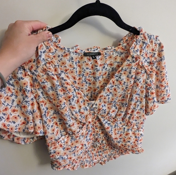 Orange Floral Dynamite Blouse Crop Top - Picture 1 of 3